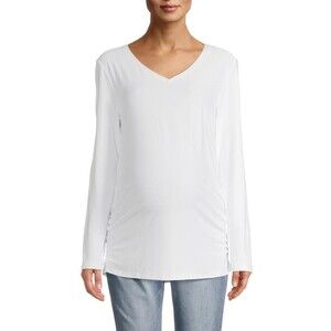 NEW NWT Choose Size White Soft Stretchy Long Sleeve Fitted Maternity Shirt